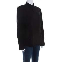 Escada Black Wool Crepe Chain Detail Stand Collar Jacket L 