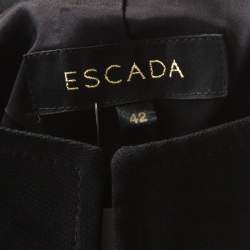 Escada Black Wool Crepe Chain Detail Stand Collar Jacket L 