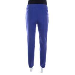 Pre Owned Escada Dark Blue Stretch Crepe Buckle Detail Pants M