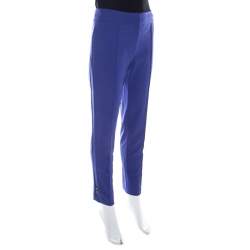 Pre Owned Escada Dark Blue Stretch Crepe Buckle Detail Pants M