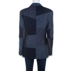 Escada Navy Blue Wool Blend Patchwork Blazer XL 