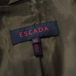 Escada Olive Green Silk Satin Tailored Blazer M 