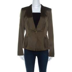 Escada Olive Green Silk Satin Tailored Blazer M 