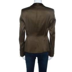 Escada Olive Green Silk Satin Tailored Blazer M 