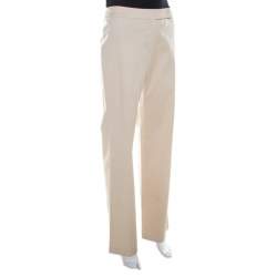 Pre Owned Escada Beige Cotton Flat Front Straight Fit Trousers M