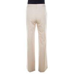 Pre Owned Escada Beige Cotton Flat Front Straight Fit Trousers M