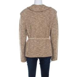 Escada Beige Wool Tweed Double Breasted Belted Jacket L