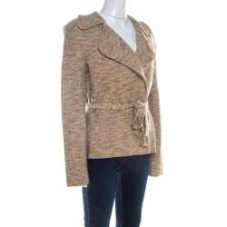 Escada Beige Wool Tweed Double Breasted Belted Jacket L