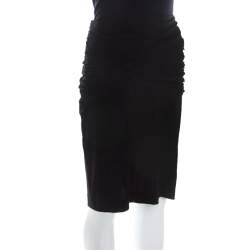 Escada Black Stretch Knit Ruched Braided Detail Edona Skirt M