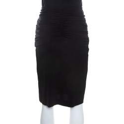 Escada Black Stretch Knit Ruched Braided Detail Edona Skirt M