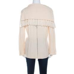 Pre Owned Escada Ivory Chunky Knit Wool and Silk Fringed Roll Neck Swanhilde Sweater L