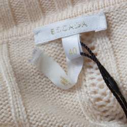 Pre Owned Escada Ivory Chunky Knit Wool and Silk Fringed Roll Neck Swanhilde Sweater L