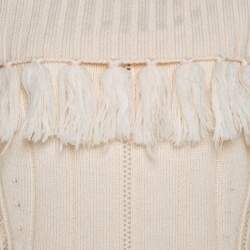 Pre Owned Escada Ivory Chunky Knit Wool and Silk Fringed Roll Neck Swanhilde Sweater L