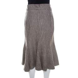 Pre Owned Escada Grey Silk and Wool Textured Belted Godet Skirt XXL