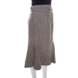 Pre Owned Escada Grey Silk and Wool Textured Belted Godet Skirt XXL