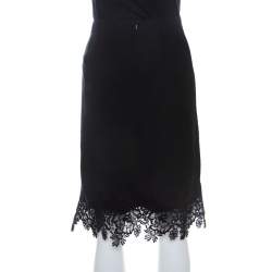 Escada Black Knit Lace Applique Detail Ralace Pencil Skirt L