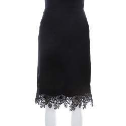 Escada Black Knit Lace Applique Detail Ralace Pencil Skirt L