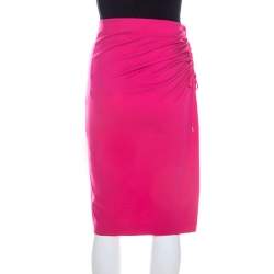 Escada Blossom Pink Knit Gathered Detail Relas Pencil Skirt L