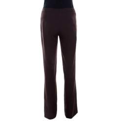 Escada Dark Brown Wool Crepe Wide Leg Trousers S