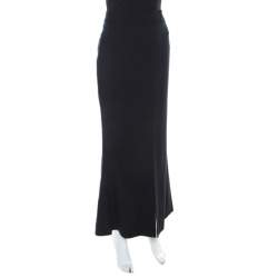 Pre Owned Escada Navy Blue Wool Crepe Front Slit Detail Midi Skirt M
