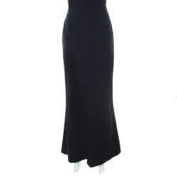 Pre Owned Escada Navy Blue Wool Crepe Front Slit Detail Midi Skirt M
