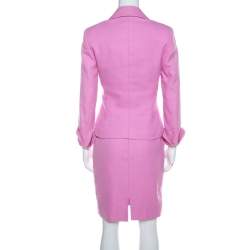 Escada Pink Cotton Basketweave Tailored Skirt Suit Set M