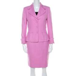 Escada Pink Cotton Basketweave Tailored Skirt Suit Set M