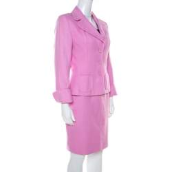 Escada Pink Cotton Basketweave Tailored Skirt Suit Set M