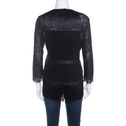 Escada Black Crochet Fringe Detail Cardigan L 