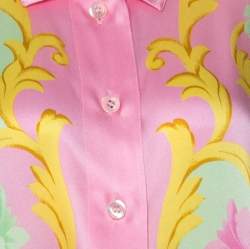 Pre Owned Escada Pink Printed Silk Padded Shoulder Shirt L