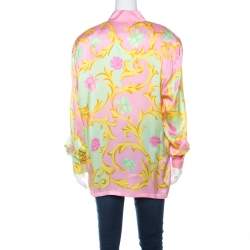 Pre Owned Escada Pink Printed Silk Padded Shoulder Shirt L