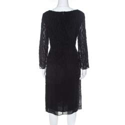 Escada Black Fil Coupé Wrap Front Dorelles Dress M