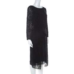 Escada Black Fil Coupé Wrap Front Dorelles Dress M