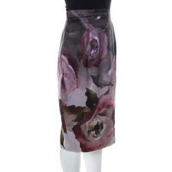 Escada Multicolor Floral Print Knee Length Sheath Skirt M