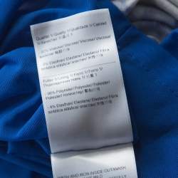 Pre Owned Escada Azure Blue Print Jersey Asymmetric Neck Elfryda Ruched Dress M