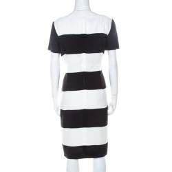 Escada Monochrome Floral Print Wide Striped Crepe Dkantus Shift Dress M