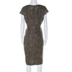 Pre Owned Escada Olive Green Sequinned Tweed Darouny Sheath Dress L
