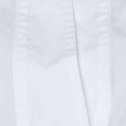 Pre Owned Escada White Cotton Drop Shoulder Three Quarter Sleeve Collared Top L