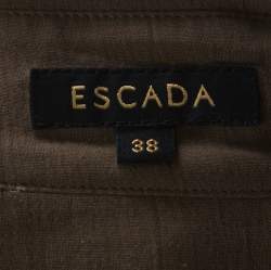 Pre Owned Escada Olive Green Cotton Gold Snap Button Detail Shirt M