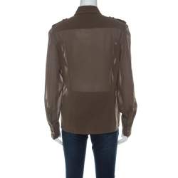 Pre Owned Escada Olive Green Cotton Gold Snap Button Detail Shirt M