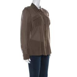 Pre Owned Escada Olive Green Cotton Gold Snap Button Detail Shirt M