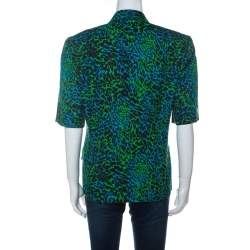 Escada Bicolor Leopard Print Cotton Short Sleeve Double Breasted Blazer L