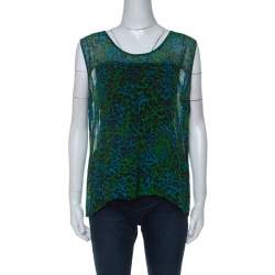 Escada Bicolor Leopard Print Georgette Sleeveless Sheer Top L