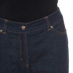 Pre Owned Escada Blue Dark Wash Denim Turn Up Embellished Hem Jeans M