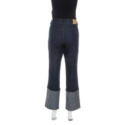 Pre Owned Escada Blue Dark Wash Denim Turn Up Embellished Hem Jeans M