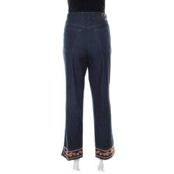 Pre Owned Escada Indigo Denim Floral Embroidered Straight Leg Jeans XL