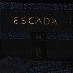 Pre Owned Escada Indigo Denim Floral Embroidered Straight Leg Jeans XL