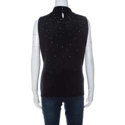 Escada Black Stretch Wool Embellished Sleeveless Lace Top XL