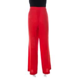 Escada Red Crepe Wool Wide Leg Trousers L