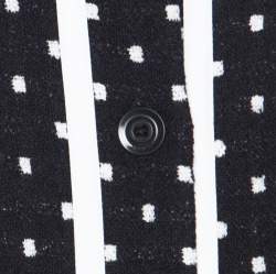Escada Navy Blue Knit Polka Square Pattern Contrast Trim Jacket XL 